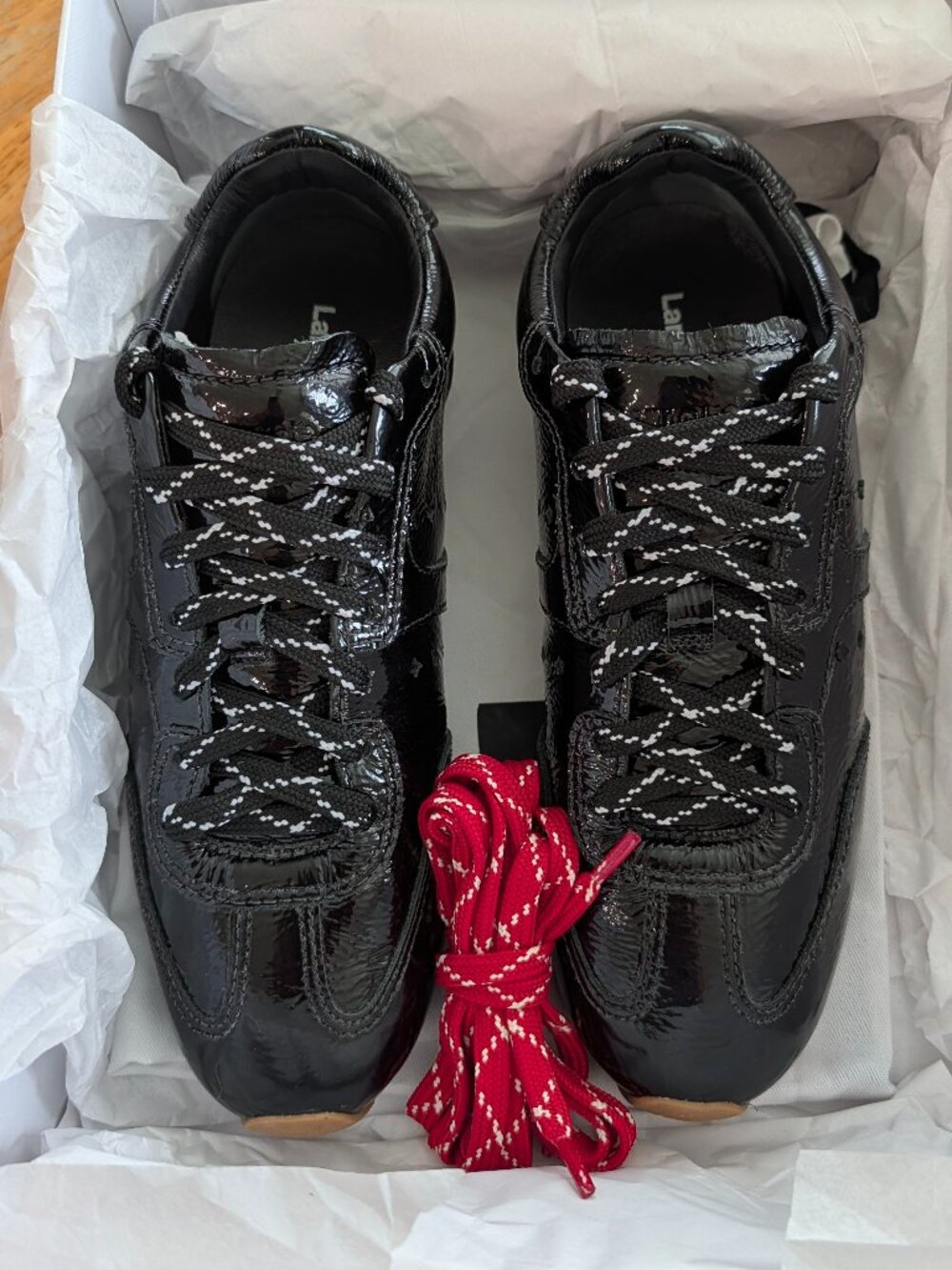 Larroude Stella Sneakers in Black Patent Leather Size 7.5 ,run more like sz 7
